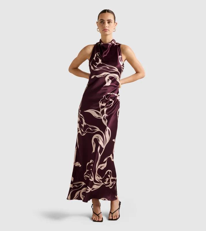 فورايفر نيو MICHELLE Printed Backless Satin Maxi Dress